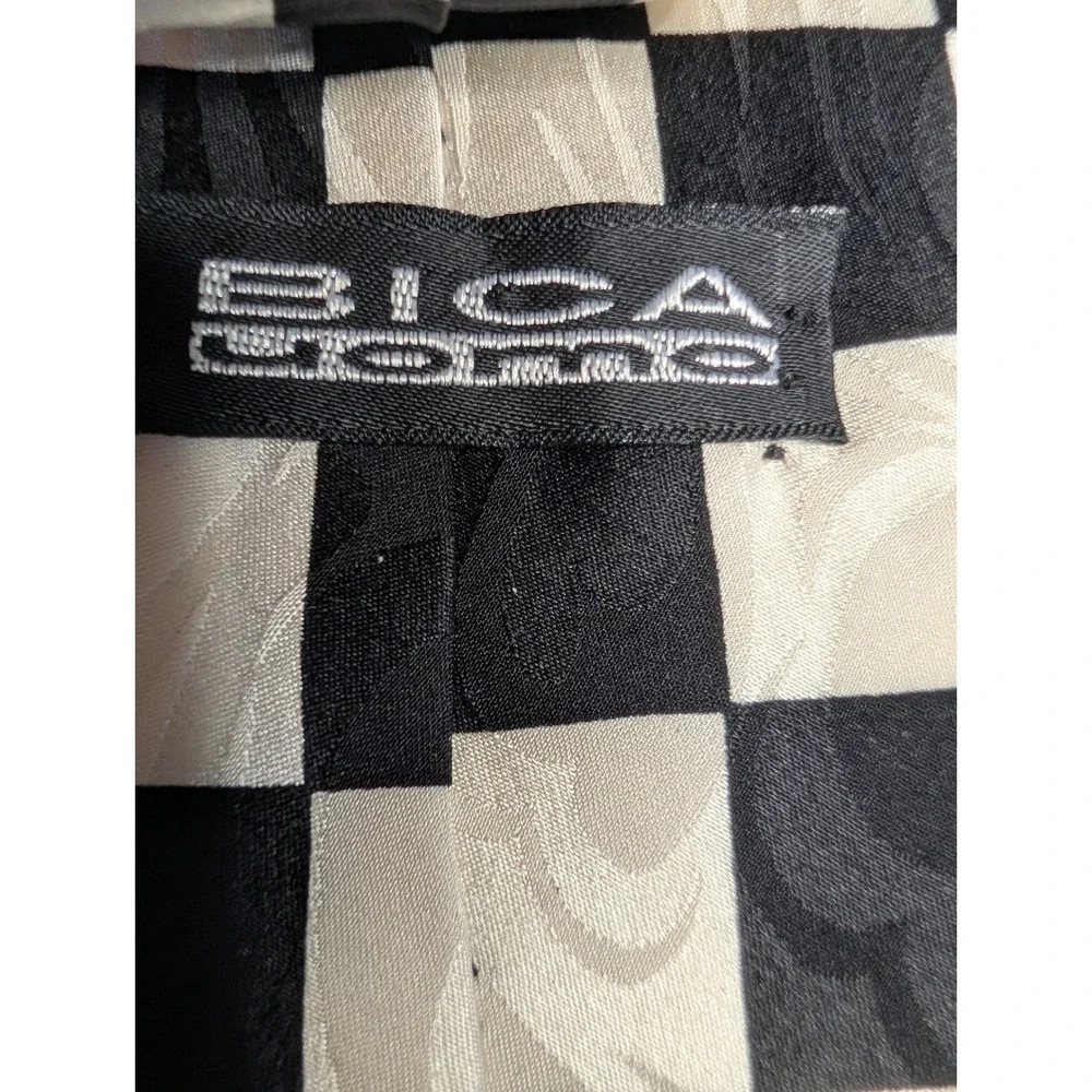 Vintage 1990s Seta Como Black and White Checkered Silk Necktie